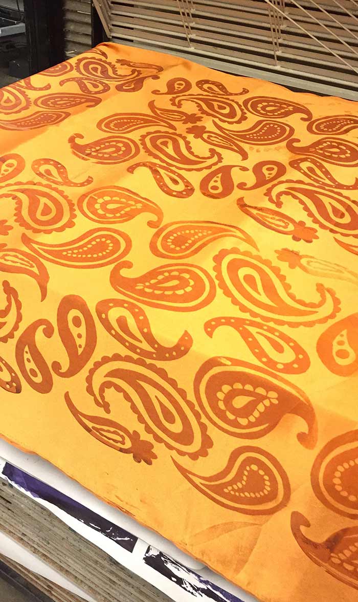 Printed fabric with the paisley pattern.
