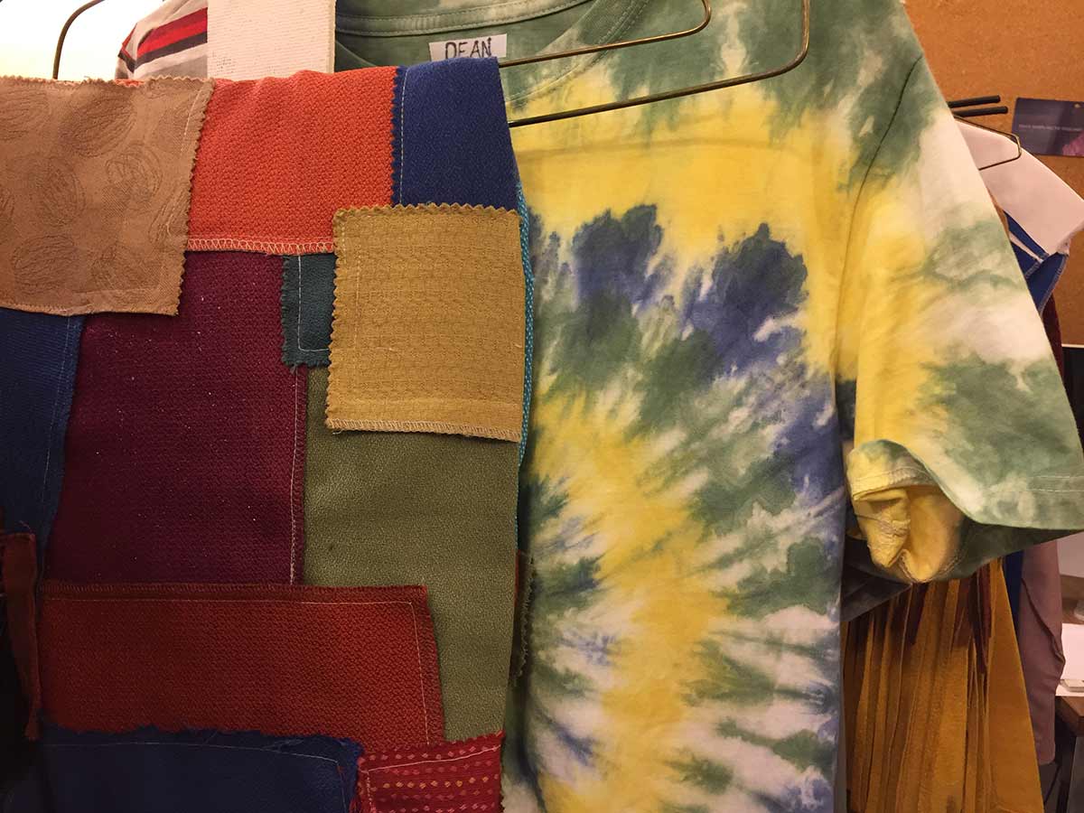 Gerry’s patchwork pants and Denni’s tie-dye shirt ready to be worn! All of the tie-dye was hand-dyed by the wardrobe crew.